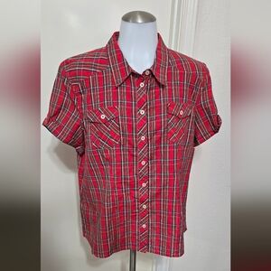 #941 Thre3 Red Plaid Short Sleeve Shirt